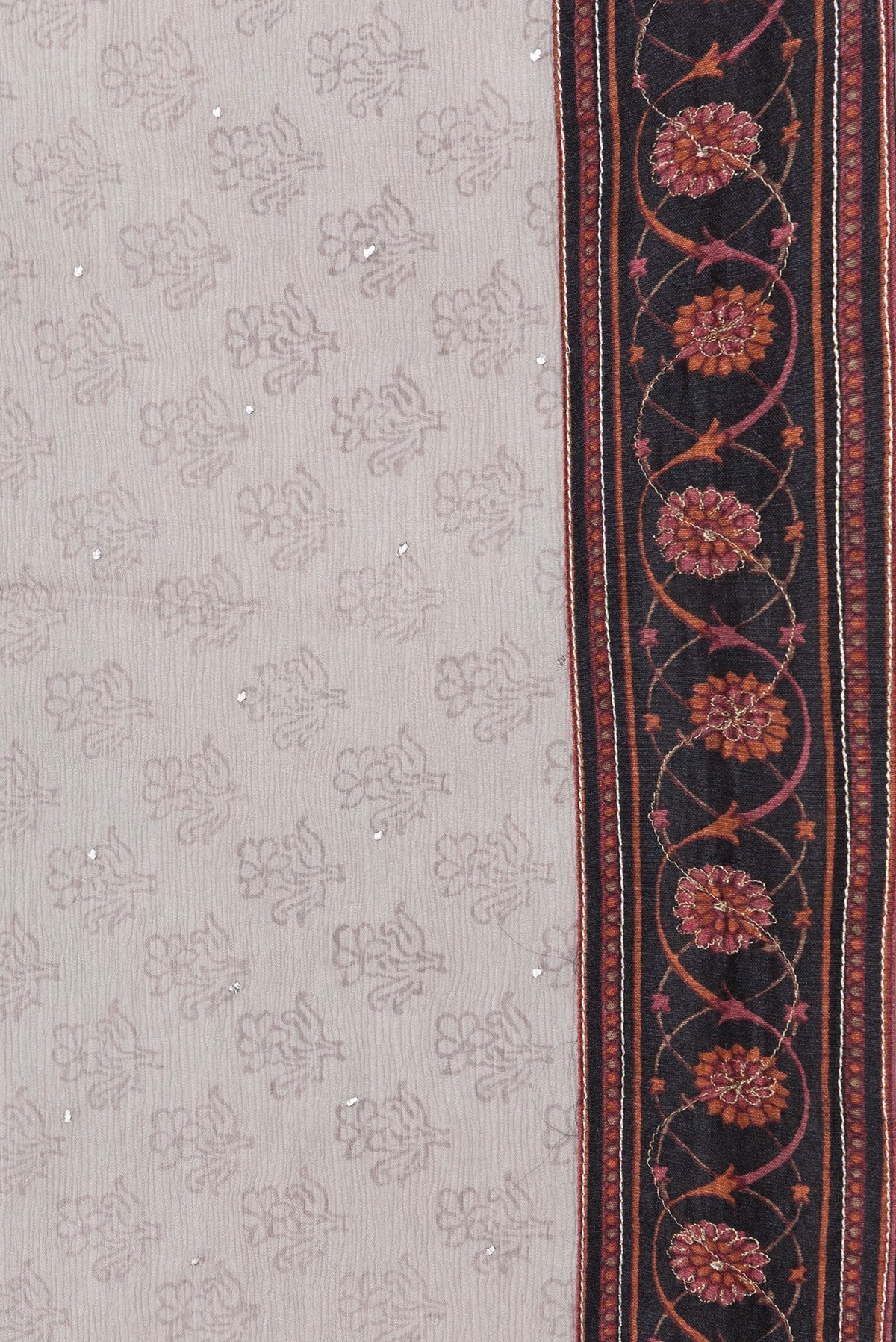 Border image of Grey Dual Tone Mysore Chiffon Saree with Embroidery on the body and Embroidery Border. 