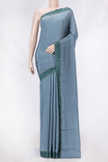 Grey Dual Tone Mysore Crepe Saree with Printed design on the body and Embroidery Border displayed on a mannequin