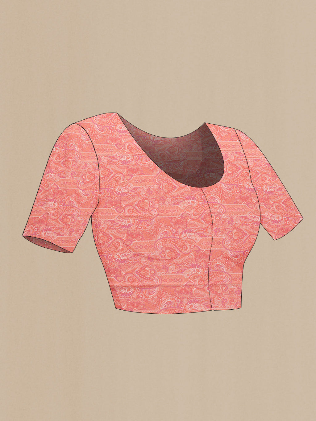 Close up image of the blouse of Pink Dual Tone Mysore Chiffon Saree with Plain Body and Printed Border. 