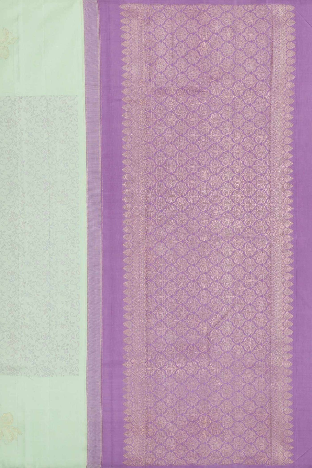 Close up image of the pallu of Pista Green Dual Tone Kanchipuram Silk Saree with Jacquard design on the body and Fancy Border