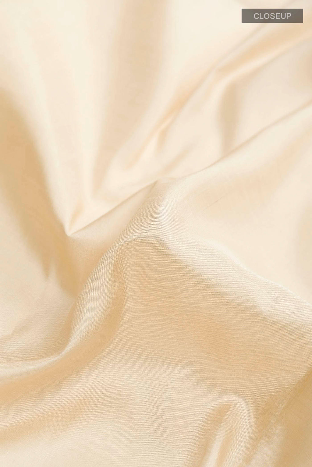 Close up of Beige Kanchipuram Silk Saree with Plain Body and Zari Border displaying folds