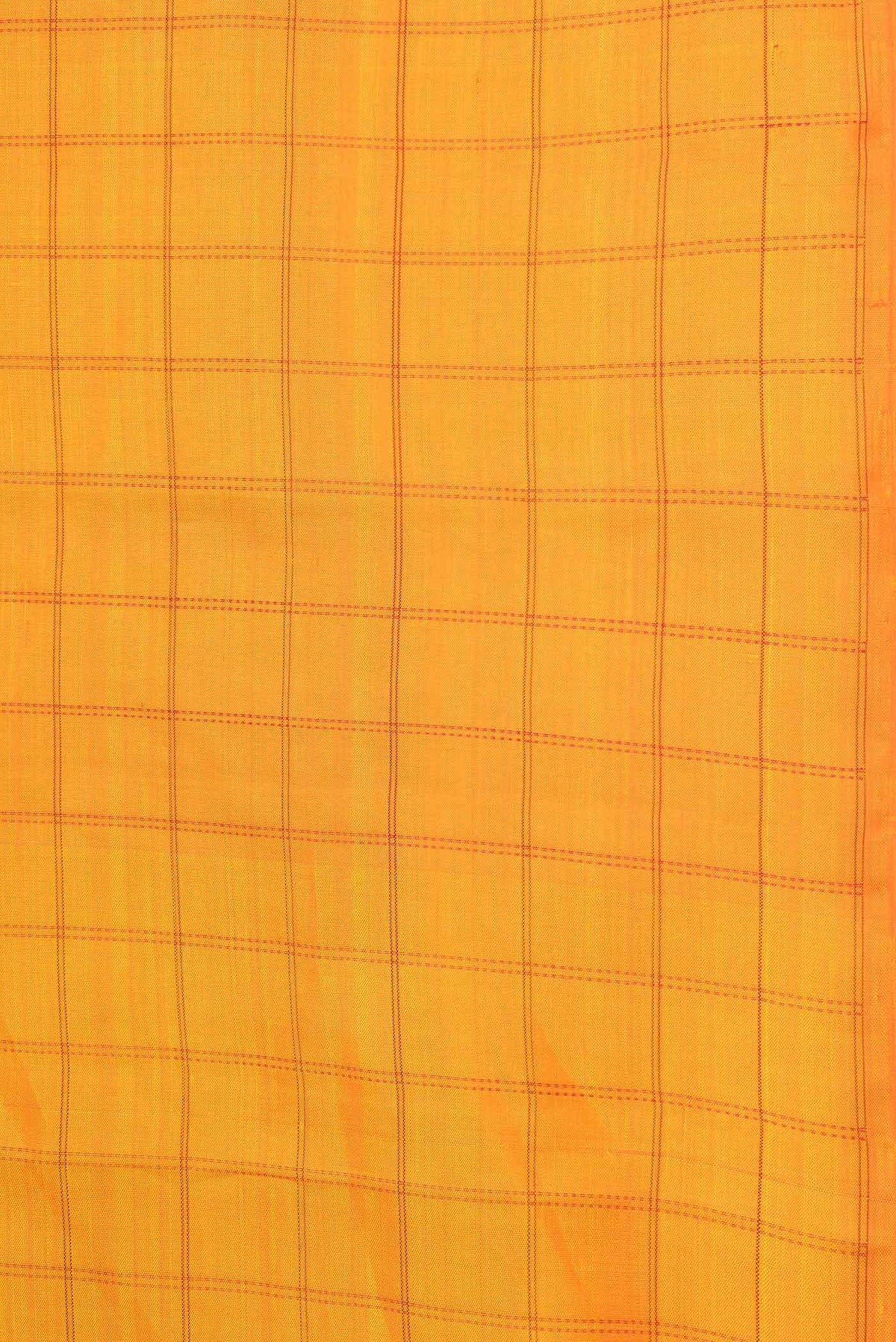 Border image of Orange Dual Tone Kanchipuram Saree with Checked design on the body and Without Border