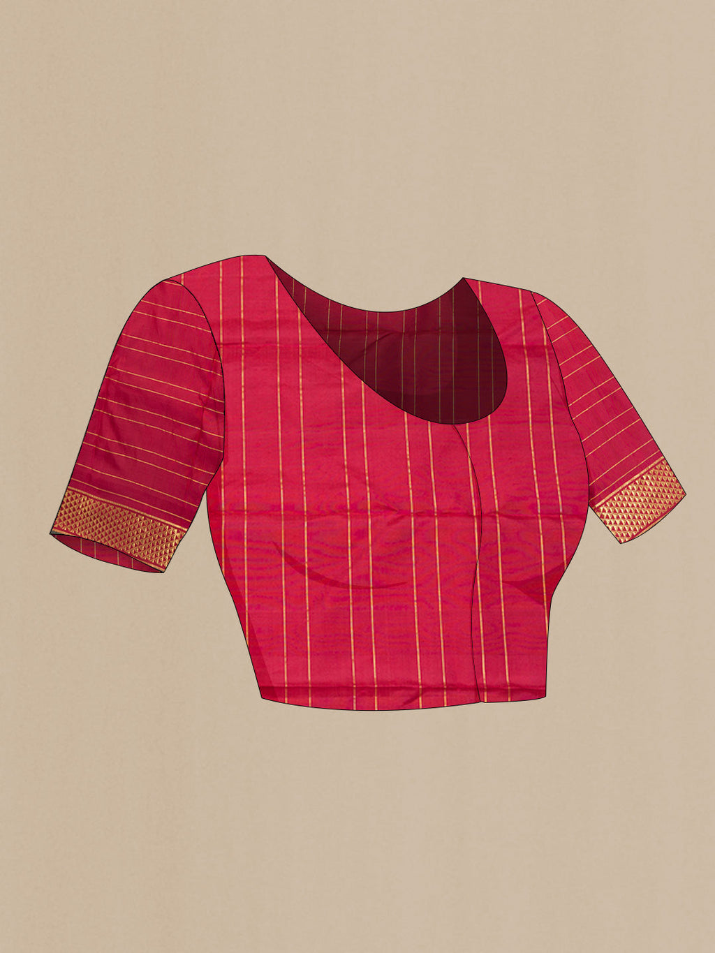 Close up image of the blouse of Maroon Dual Tone Kanchipuram Silk Saree with Zari Butta on the body and Zari Border