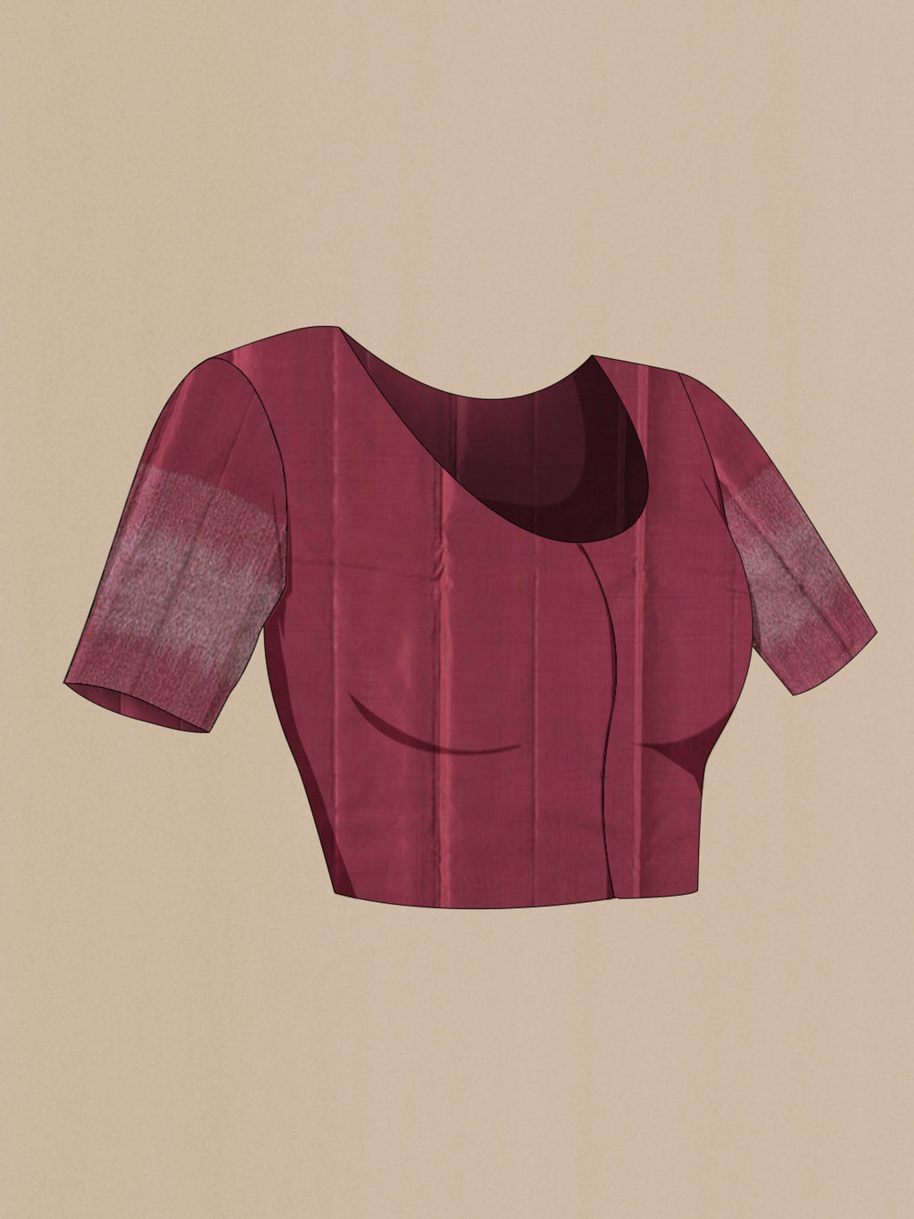 Close up image of the blouse of Maroon Kanchipuram Silk Saree with Zari Butta on the body and Zari Border