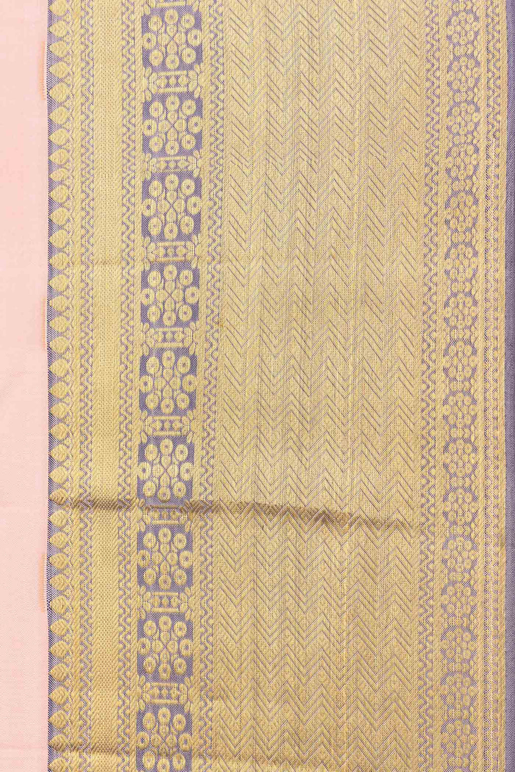 Border image of Golden Peach Dual Tone Kanjivaram Saree with Zari Butta on the body and Zari Border. 