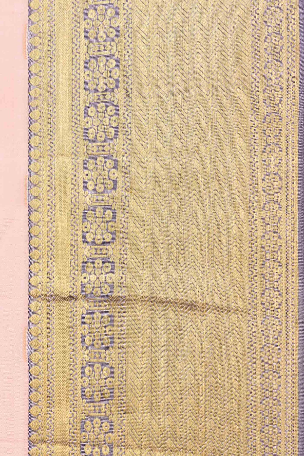 Border image of Golden Peach Dual Tone Kanjivaram Saree with Zari Butta on the body and Zari Border. 