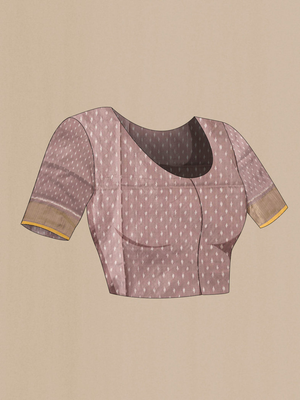Close up image of the blouse of Mauve Pochampally Silk Saree with Pure Ikat on the body and Zari Border