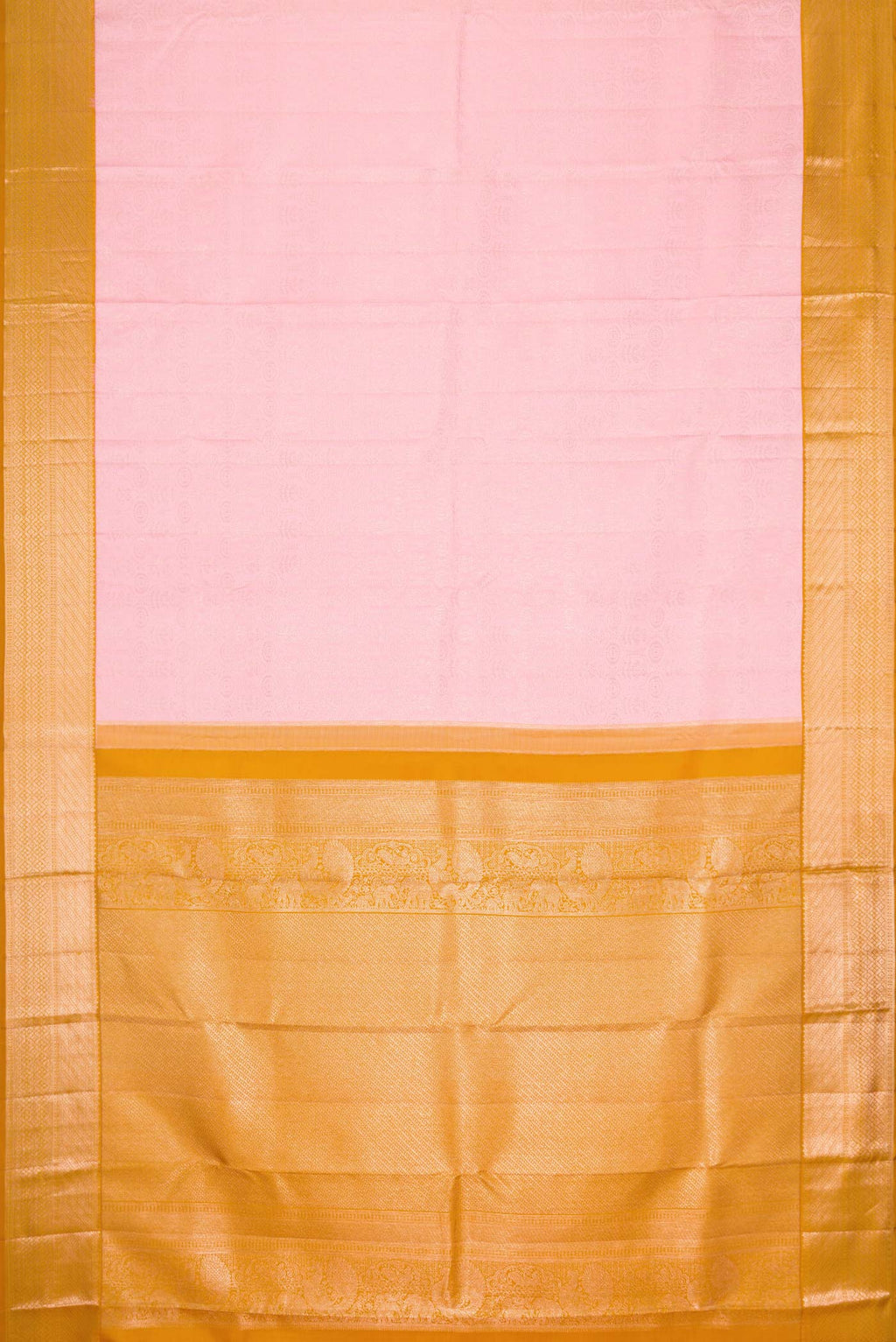 Flat view of Rose pink Dual Tone Kanchipuram Silk Saree with Zari Brocade on the body and Zari Border