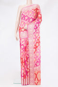Pink Banarasi Georgette Saree with Zari And Thread Butta on the body and Zari Border.  displayed on a mannequin