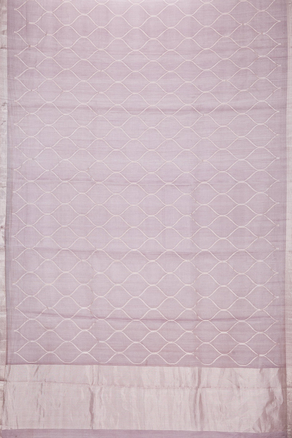 Flat view of Lavender Dual Tone Organza Silk Saree with Zari Brocade on the body and Zari Border. 