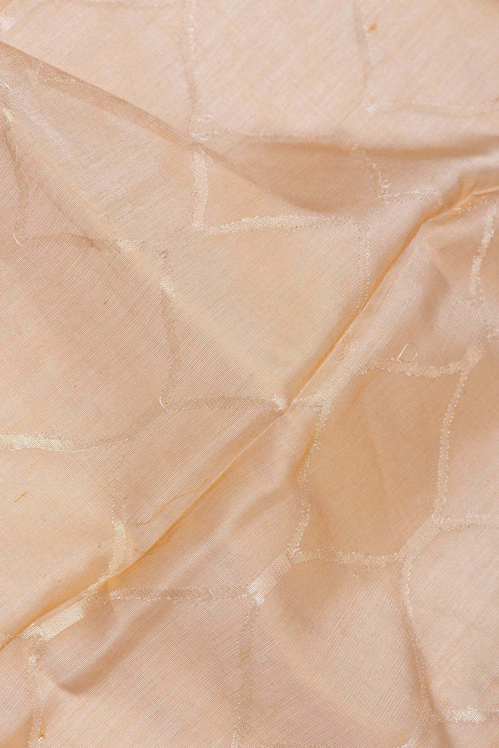 Close up of Sandal Dual Tone Organza Silk Saree with Zari Brocade on the body and Zari Border.  displaying folds