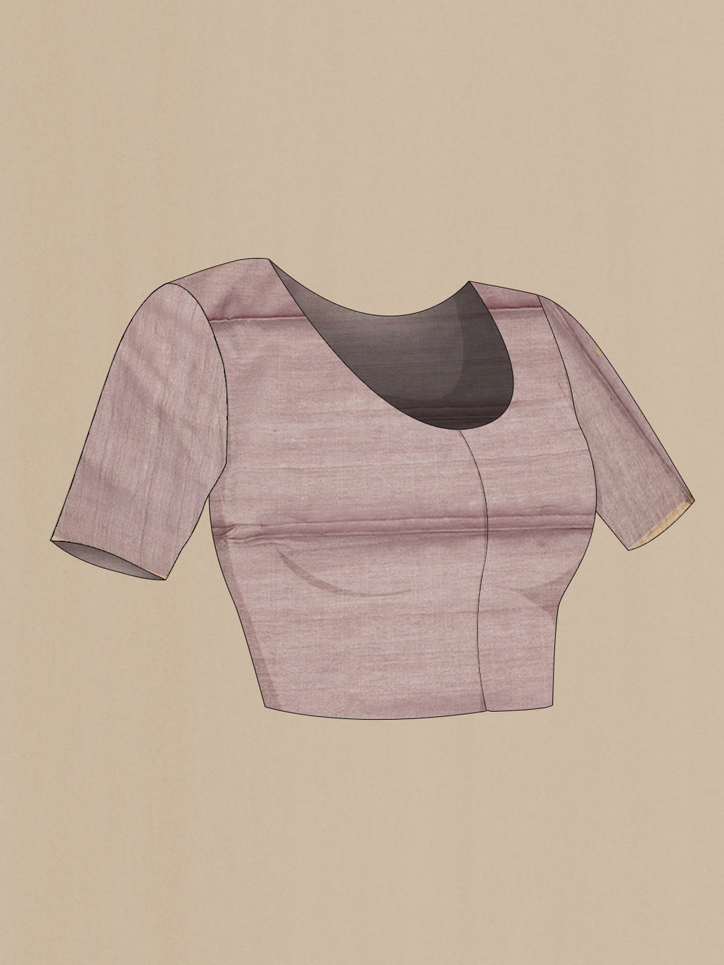 Close up image of the blouse of Brown Dual Tone Tussar Silk Saree with Zari Butta on the body and Thin Zari Line. 