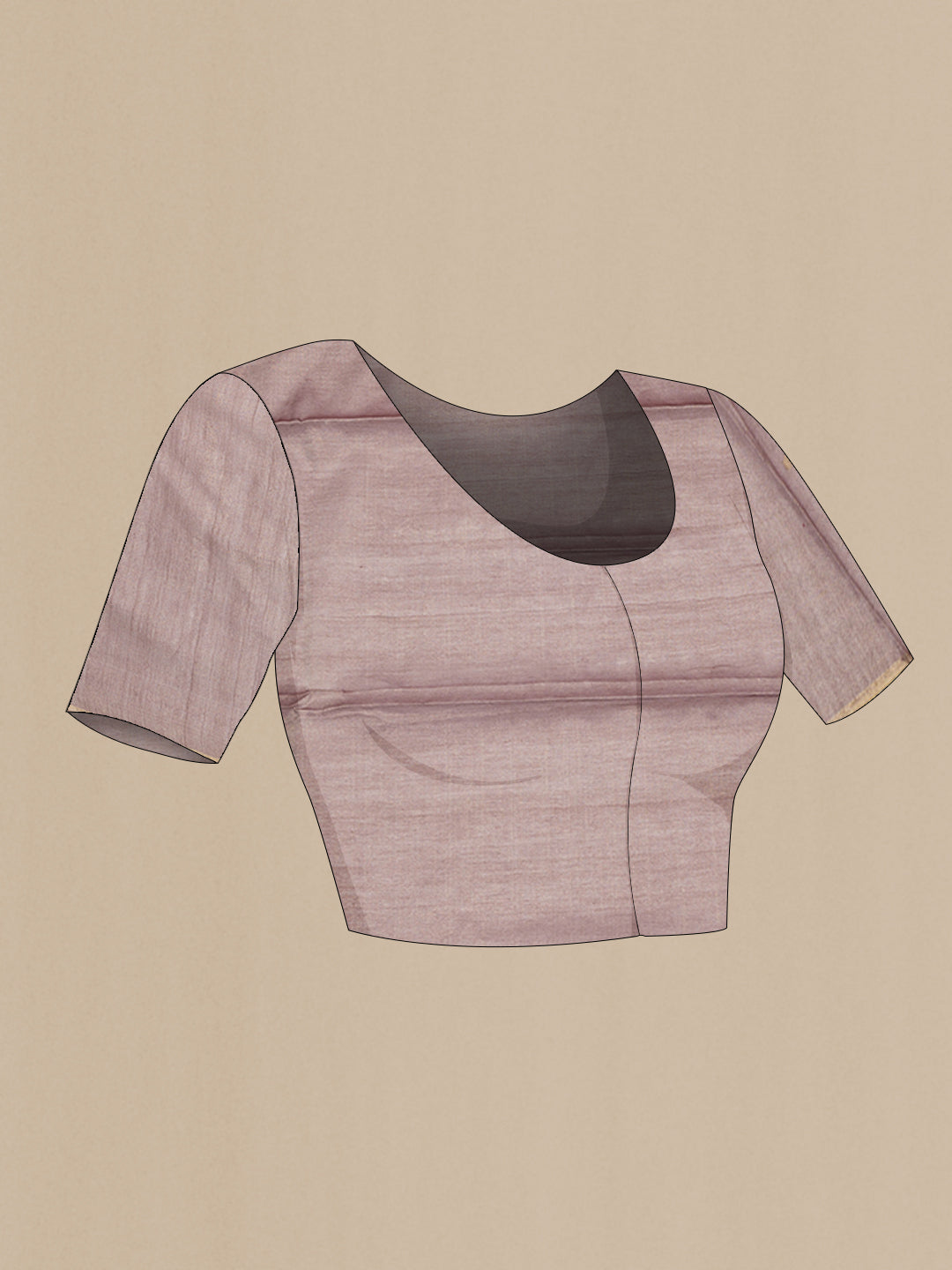 Close up image of the blouse of Brown Dual Tone Tussar Silk Saree with Zari Butta on the body and Thin Zari Line. 