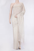 Beige Dual Tone Chanderi Silk Saree with Zari Butta on the body and Thin Zari Line.  displayed on a mannequin