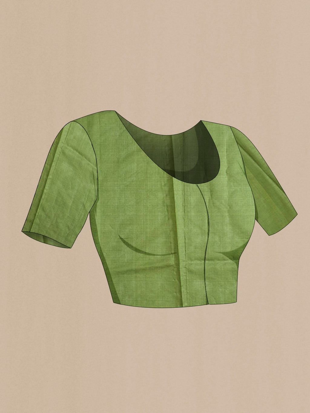 Close up image of the blouse of Green Tussar Silk Saree with Zari Butta on the body and Plain Border