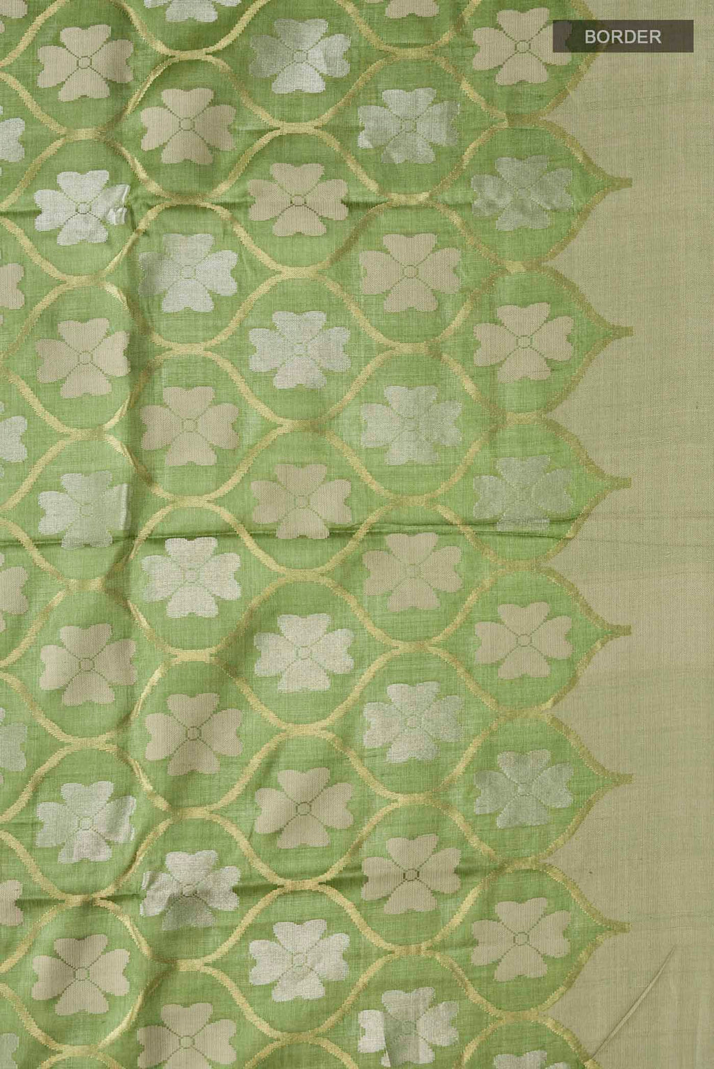 Border image of Green Tussar Silk Saree with Zari Butta on the body and Plain Border
