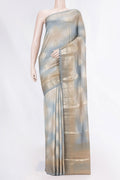 Multi Color Banarasi Raw Silk Saree with Zari Butta on the body and Zari Border displayed on a mannequin
