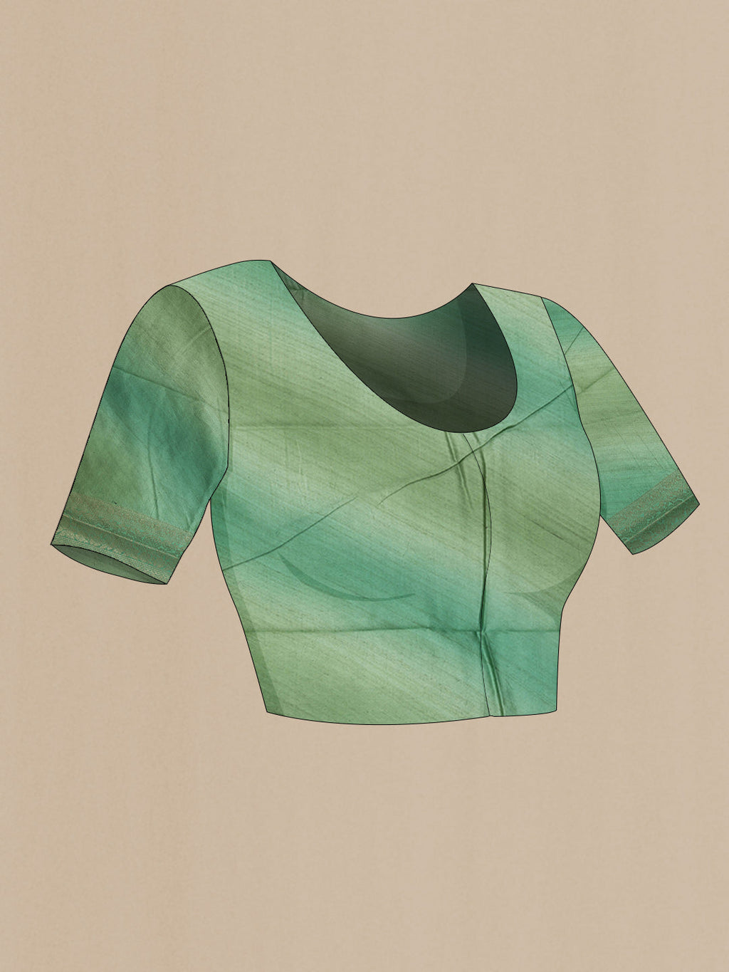 Close up image of the blouse of Sage Green Banarasi Raw Silk Saree with Zari Butta on the body and Zari Border