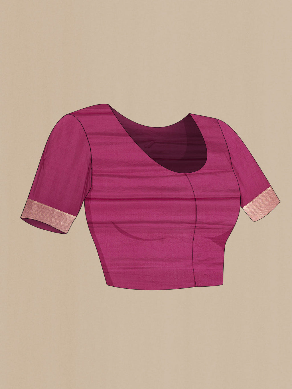 Close up image of the blouse of Light Magenta Mysore Crepe Saree with Zari Brocade on the body and Zari Border