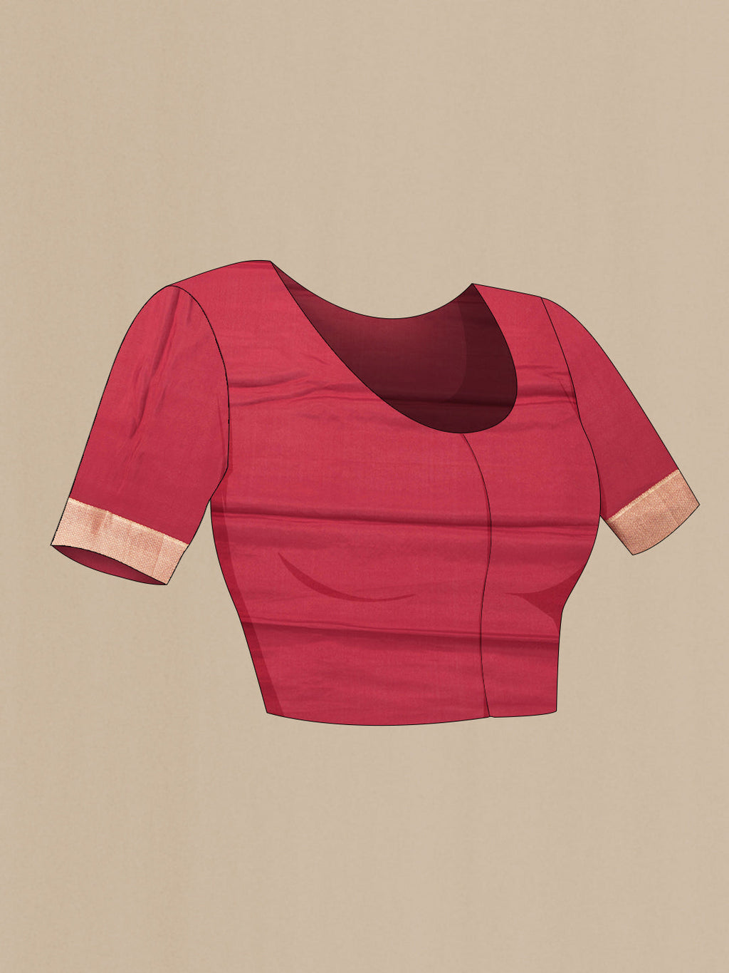 Close up image of the blouse of Red Dual Tone Mysore Georgette Saree with Zari Brocade on the body and Zari Border. 
