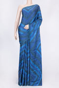 Blue Dual Tone Mysore Crepe Saree with Printed design on the body and Embroidery Border displayed on a mannequin