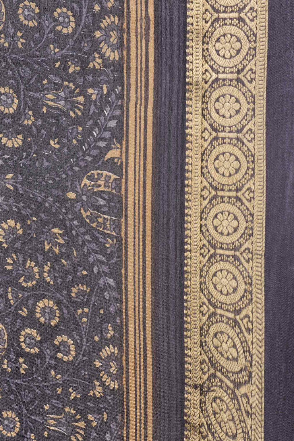 Border image of Black Dual Tone Mysore Crepe Saree with Printed design on the body and Zari Border