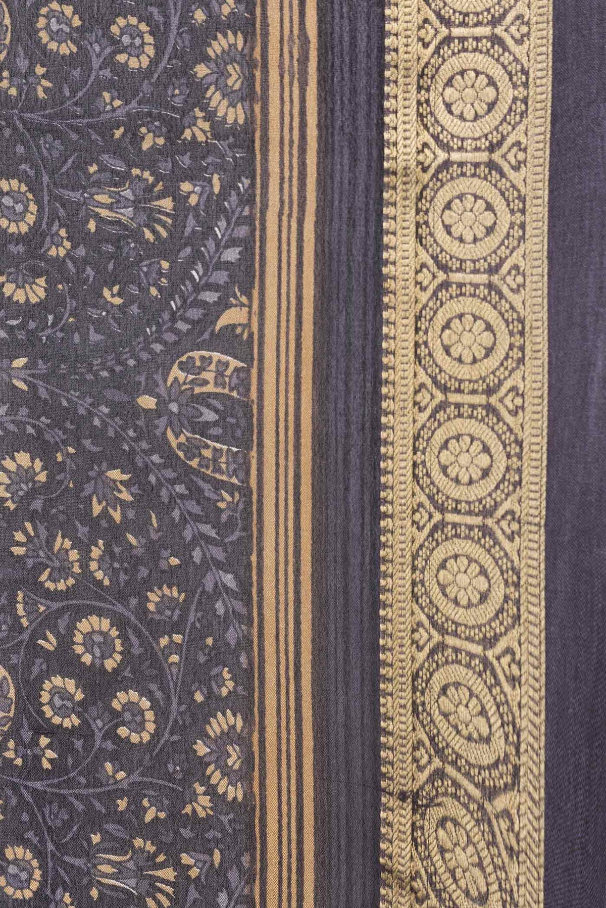 Border image of Black Dual Tone Mysore Crepe Saree with Printed design on the body and Zari Border