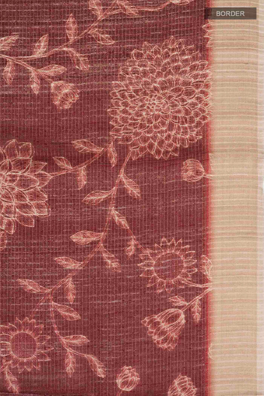 Border image of Maroon Tussar Silk Saree with Printed design on the body and Zari Border