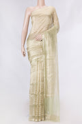 Pista Green Dual Tone Organza Silk Saree with Stripes on the body and Zari Border displayed on a mannequin