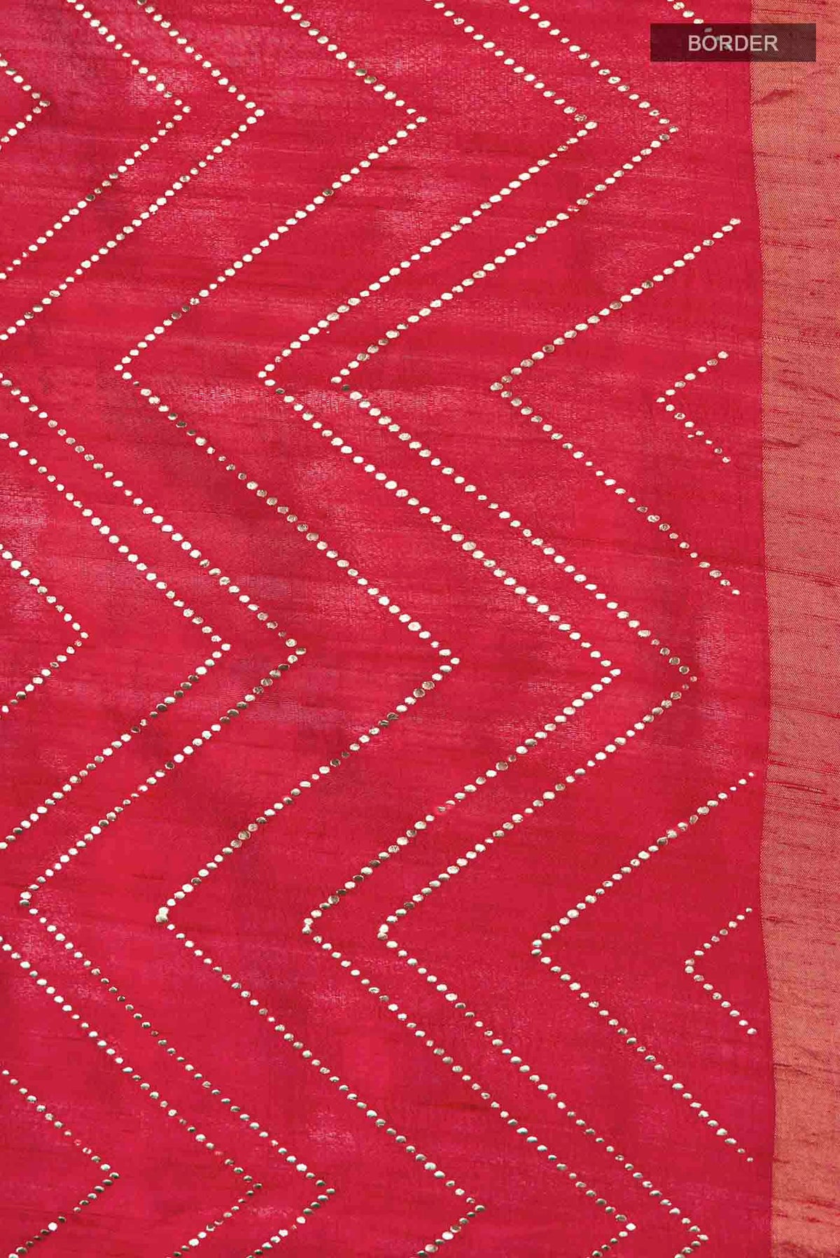 Border image of Red Raw Silk Saree with Embroidery on the body and Zari Border