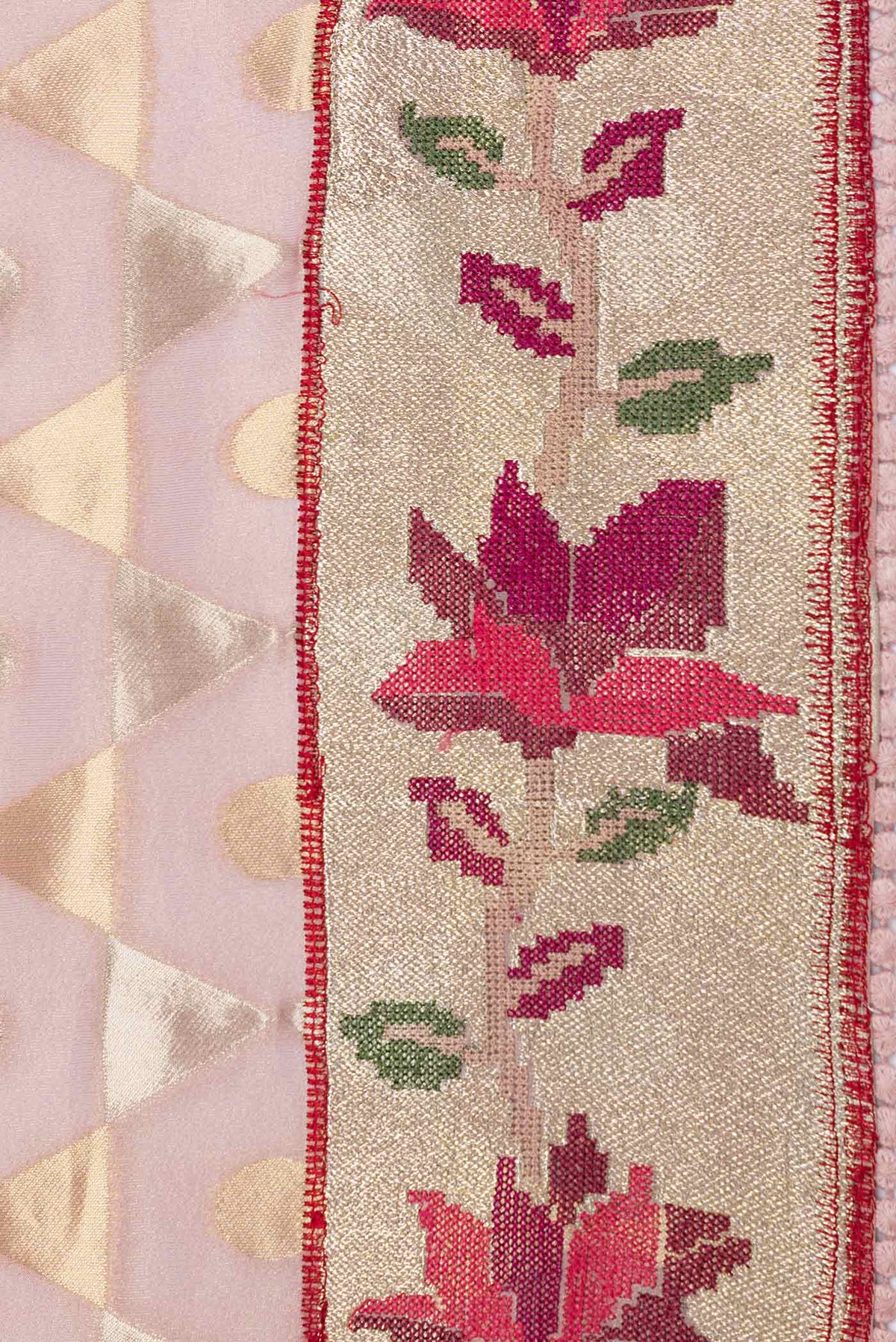 Border image of Pink Dual Tone Organza Silk Saree with Zari Brocade on the body and Embroidery Border