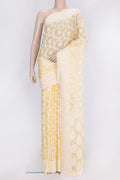 Sandal Dual Tone Mysore Georgette Saree with Zari Brocade on the body and Thread Border.  displayed on a mannequin