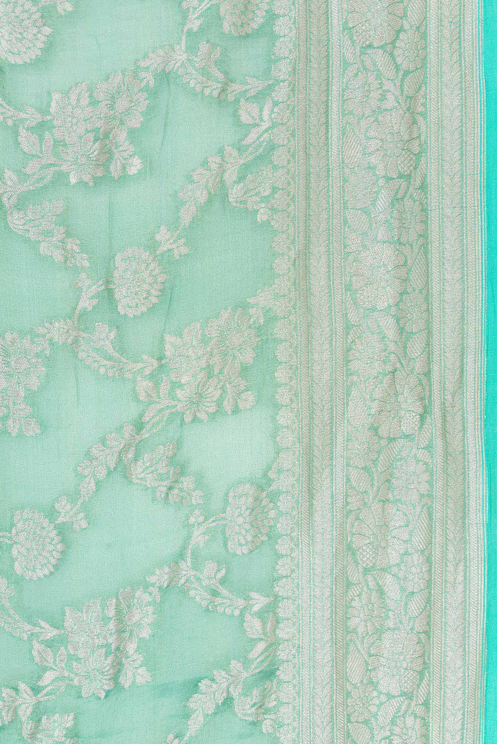 Border image of Green Dual Tone Banarasi Georgette Saree with Zari Brocade on the body and Zari Border. 