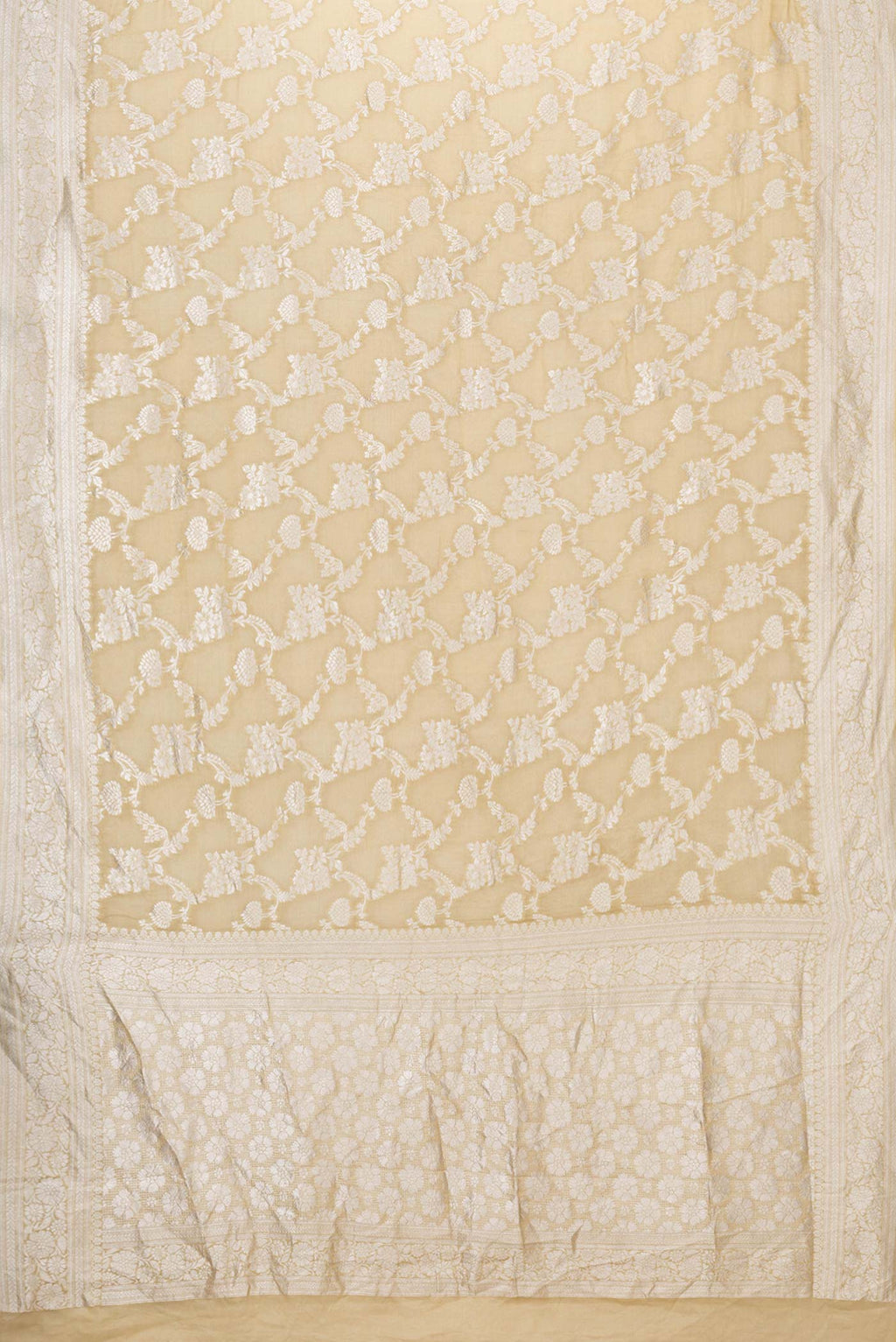 Flat view of Caramel Dual Tone Mysore Georgette Saree with Zari Brocade on the body and Zari Border