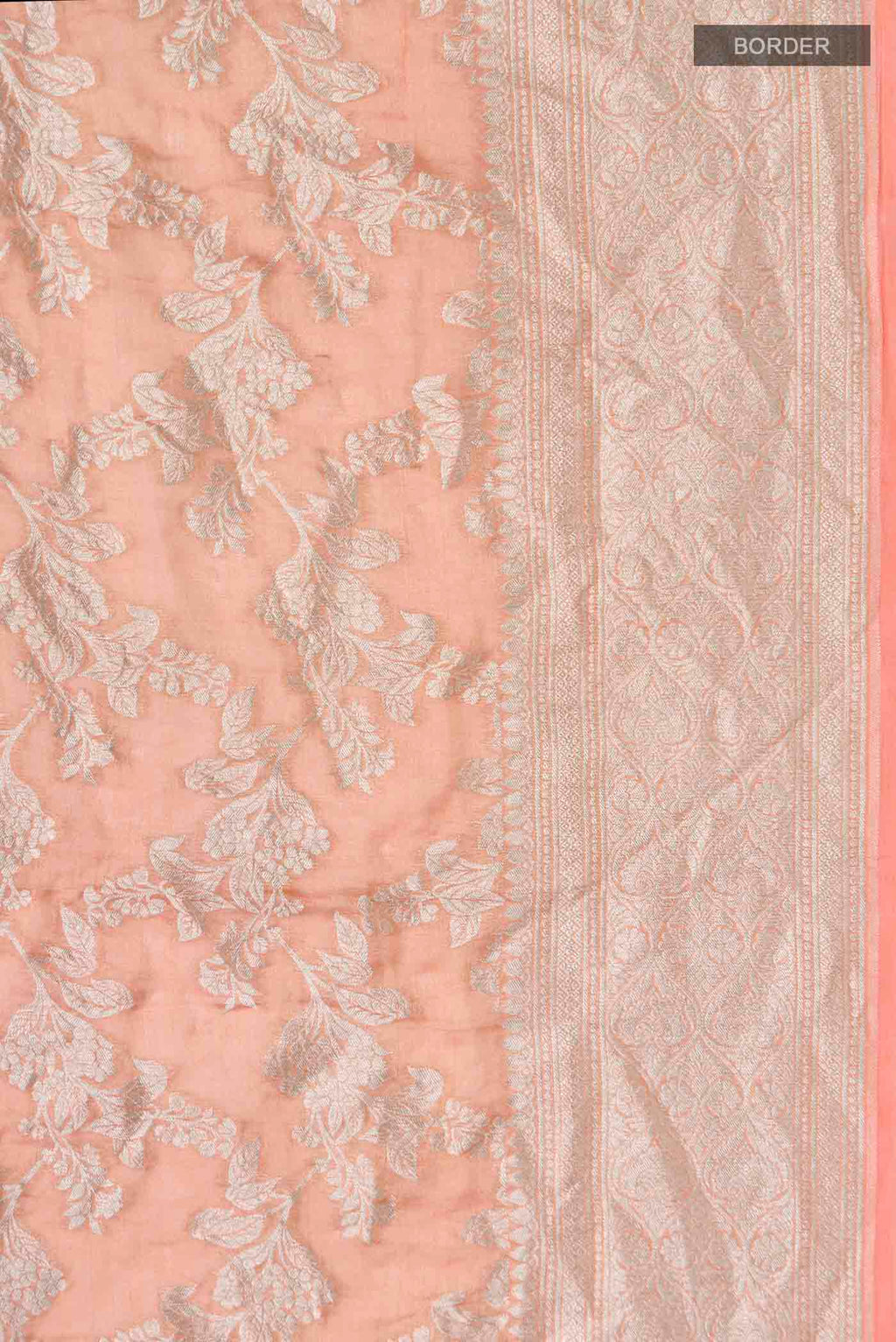 Border image of Peach Banarasi Georgette Saree with Zari Butta on the body and Zari Border