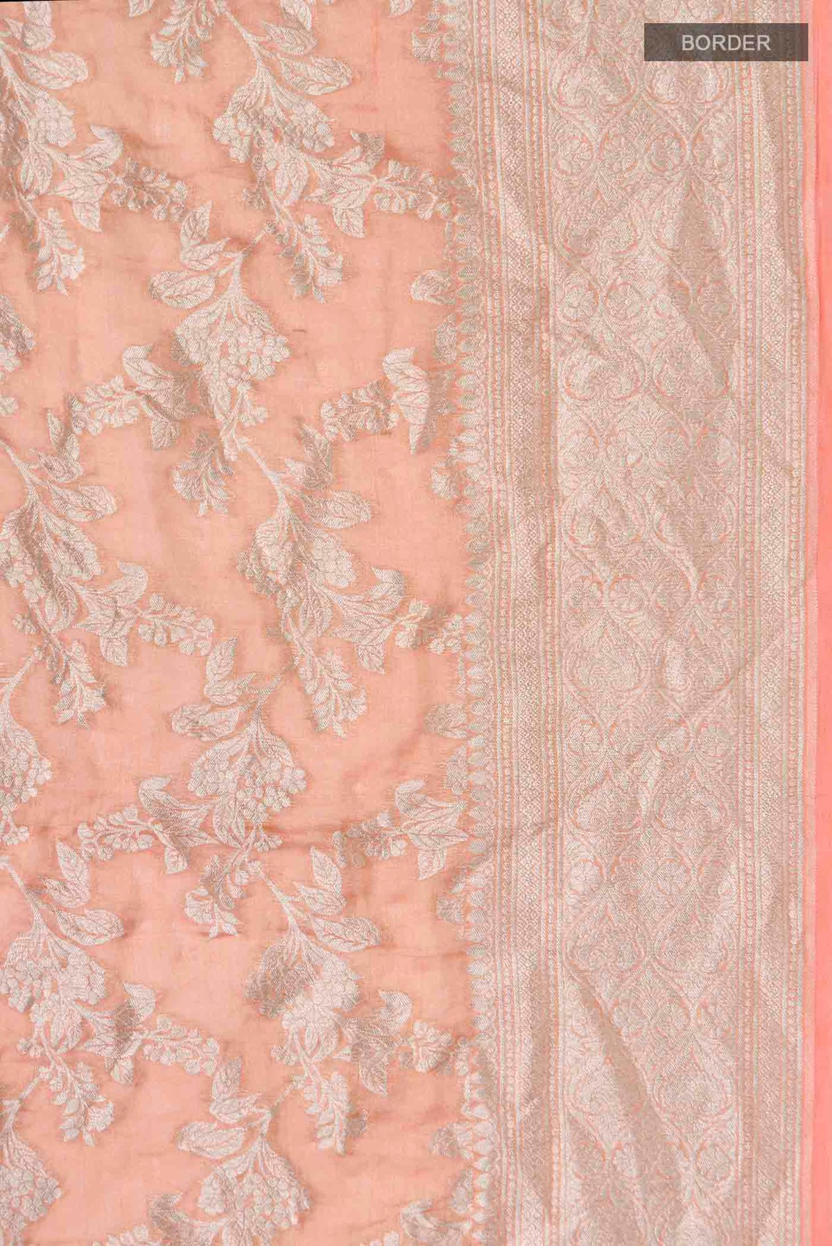 Border image of Peach Banarasi Georgette Saree with Zari Butta on the body and Zari Border