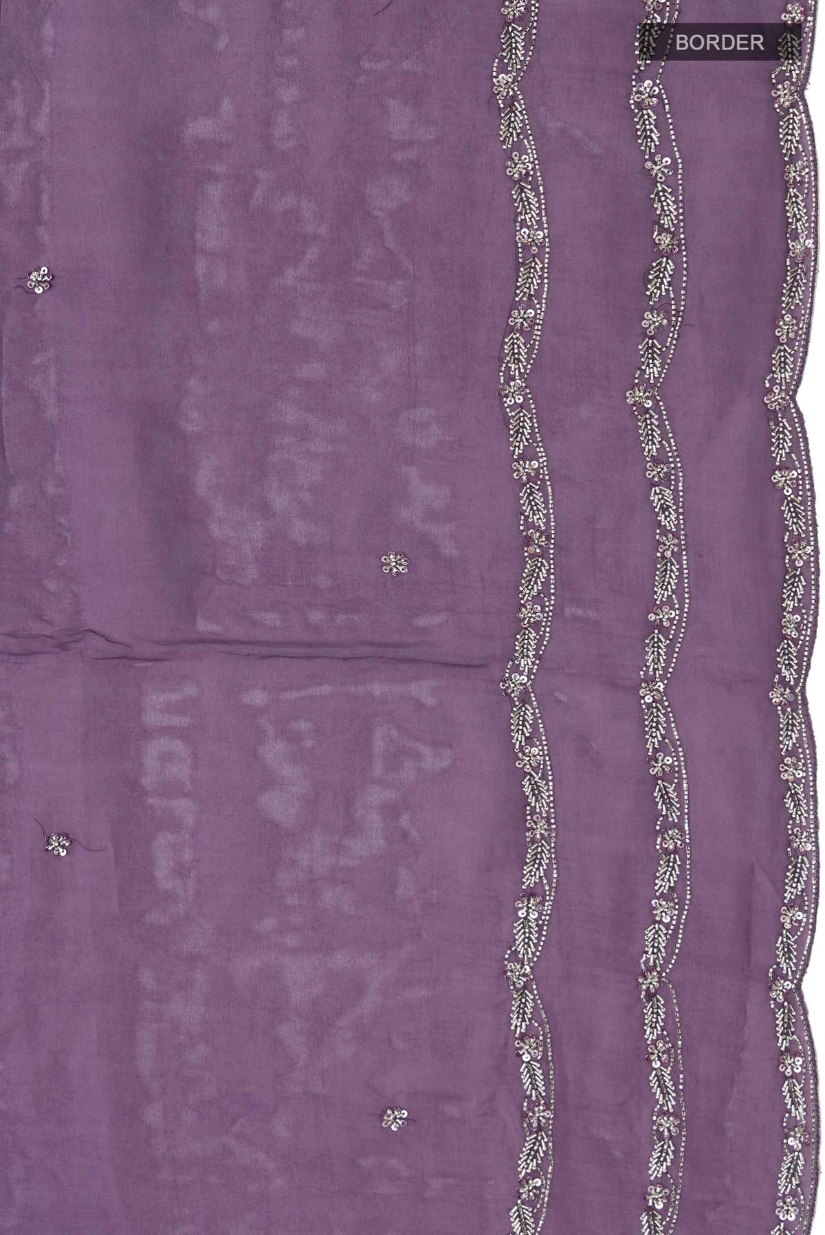 Border image of Lilac Satin Silk Saree with Plain Body and Embroidery Border