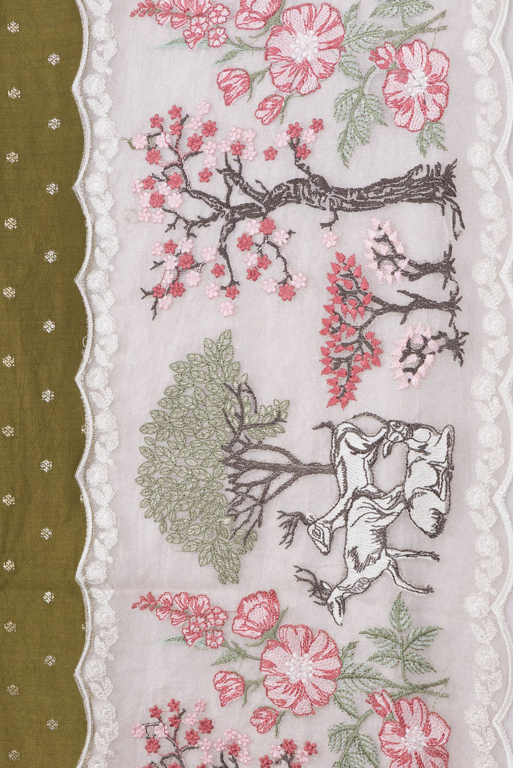 Border image of Mehandi Green Dual Tone Tussar Silk Saree with Zari Butta on the body and Fancy Border. 