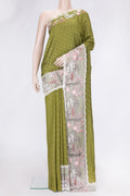 Mehandi Green Dual Tone Tussar Silk Saree with Zari Butta on the body and Embroidery Border.  displayed on a mannequin