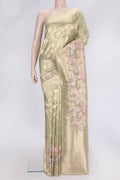 Pista Green Dual Tone Organza Silk Saree with Zari Brocade on the body and Embroidery Border.  displayed on a mannequin