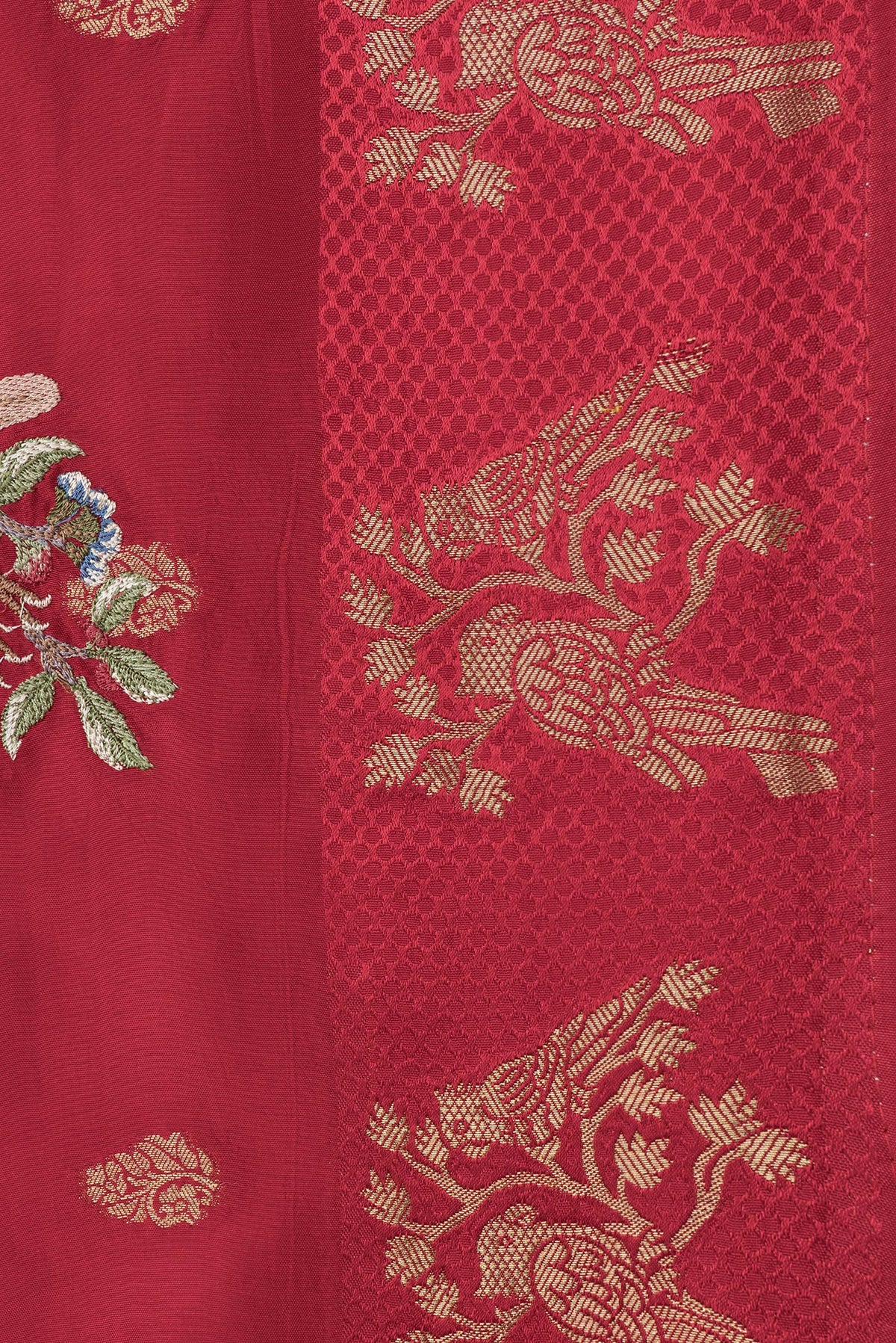Border image of Red Dual Tone Tussar Silk Saree with Zari Butta on the body and Fancy Border. 