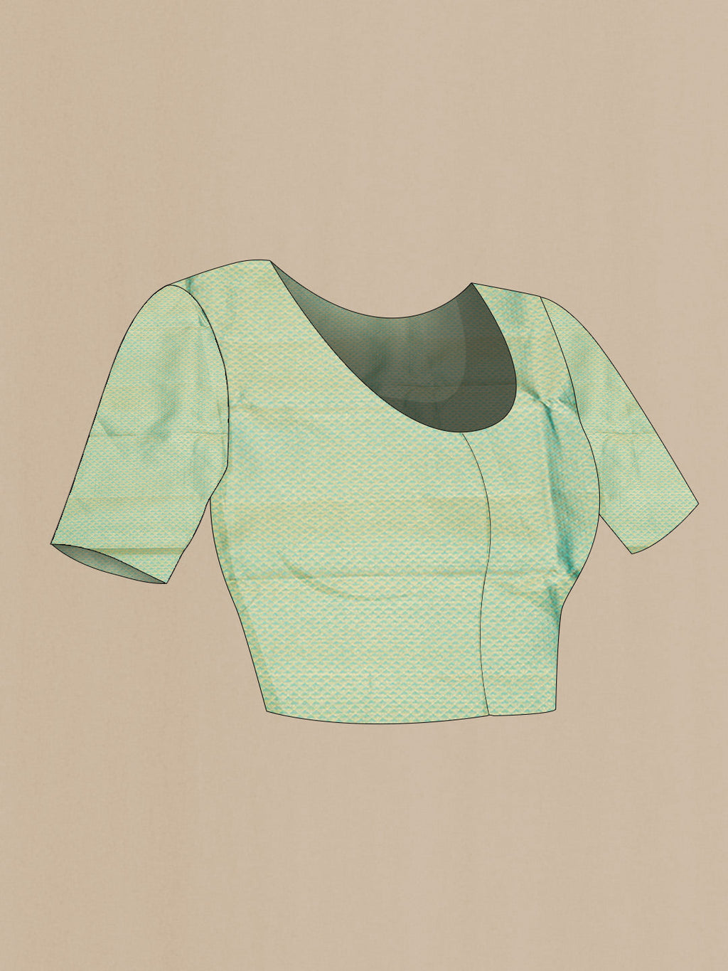 Close up image of the blouse of Pista Green Dual Tone Kanchipuram Saree with Zari Butta on the body and Zari Border