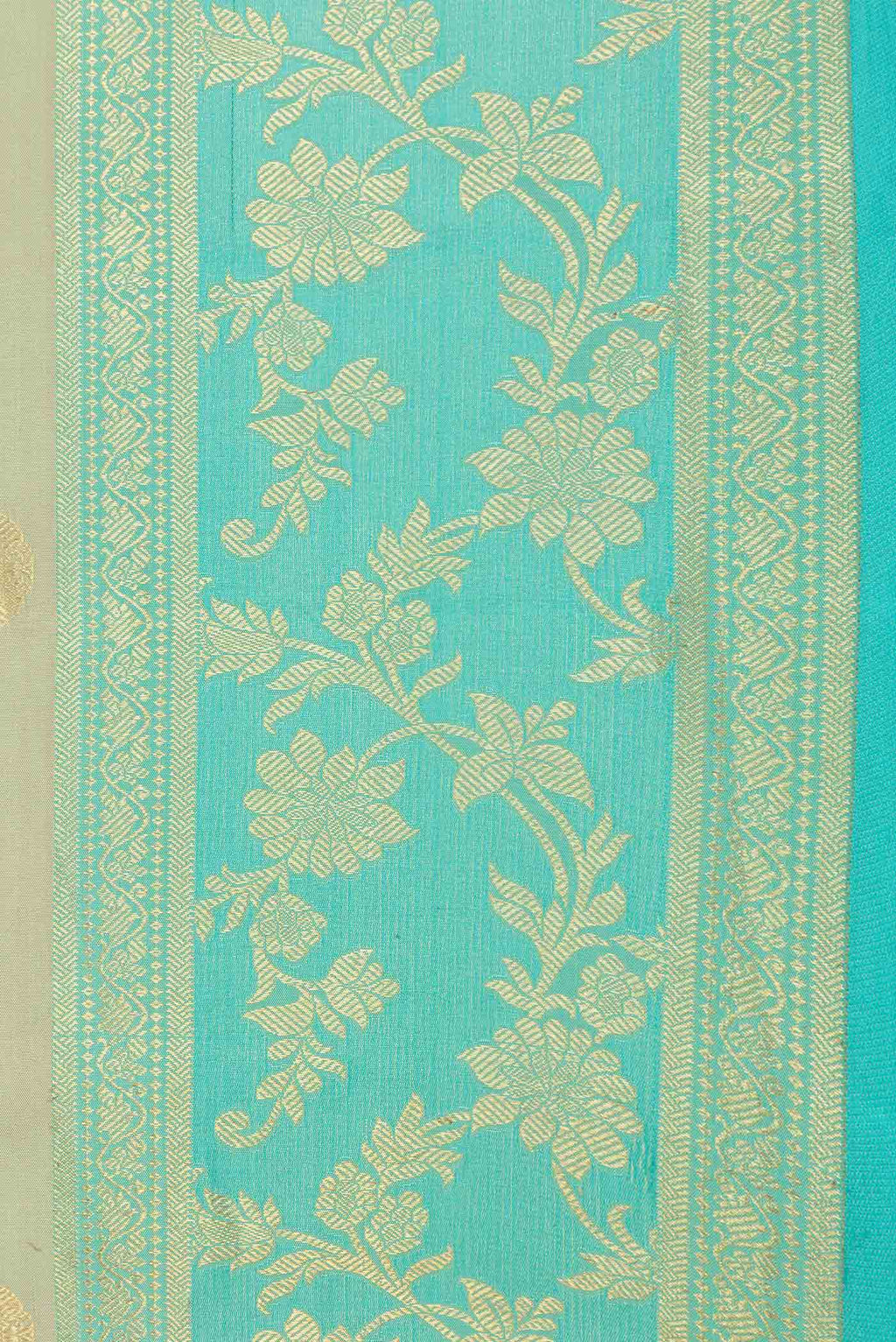 Border image of Pista Green Dual Tone Kanchipuram Saree with Zari Butta on the body and Zari Border