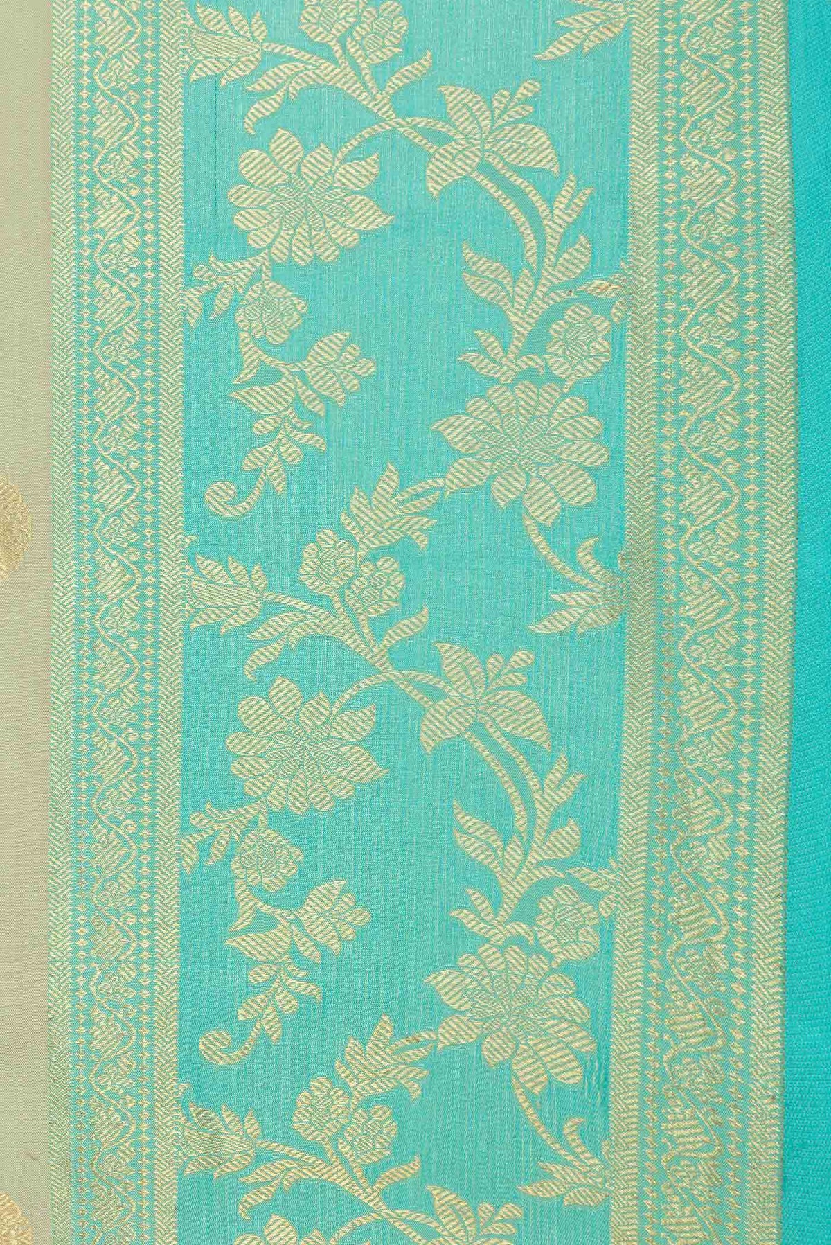 Border image of Pista Green Dual Tone Kanchipuram Saree with Zari Butta on the body and Zari Border