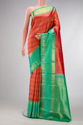 Pink Dual Tone Kanjivaram Silk Saree with Zari Brocade on the body and Fancy Border.  displayed on a mannequin
