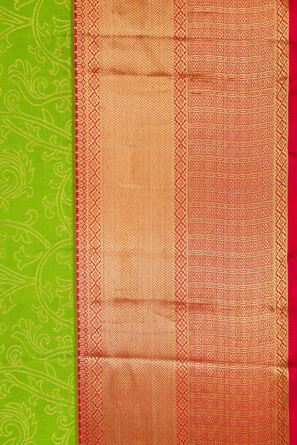 Border image of Parrot Green Dual Tone Kanchipuram Silk Saree with Zari Brocade on the body and Zari Border. 