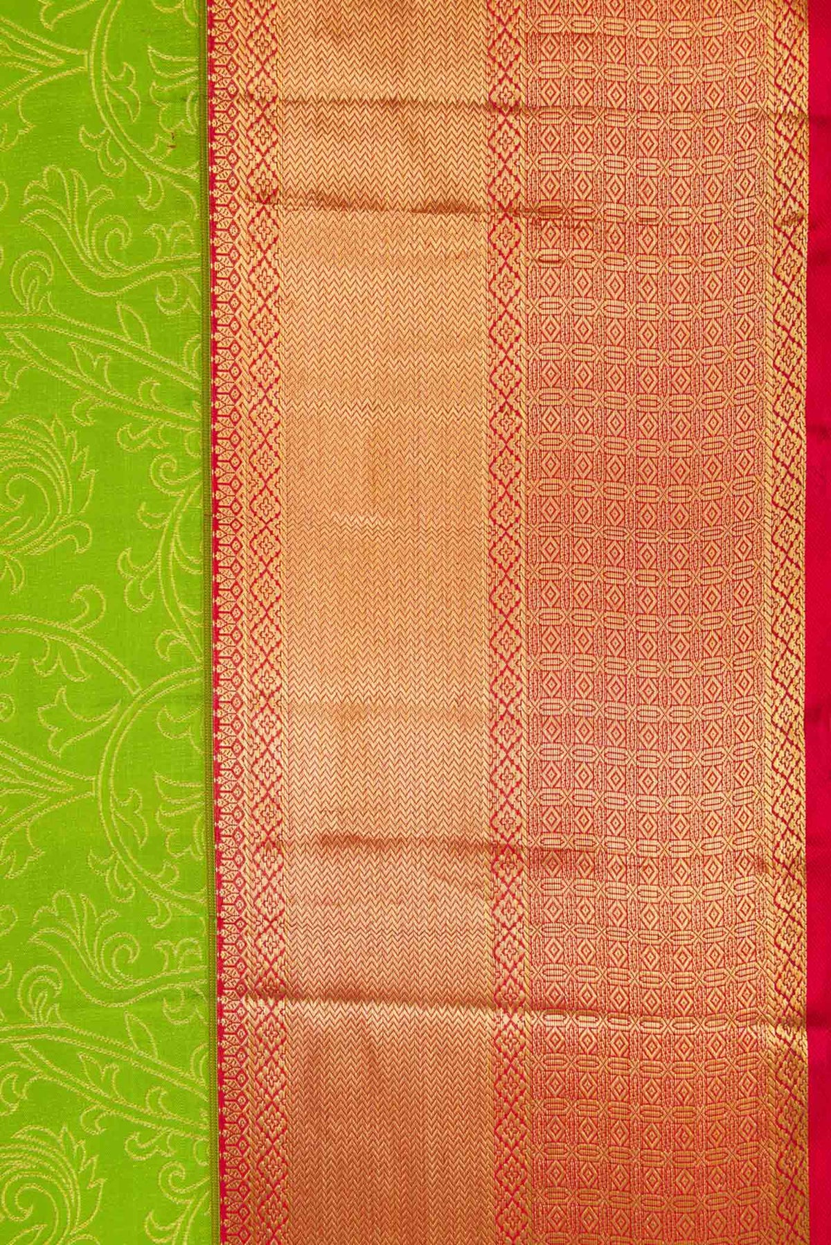 Border image of Parrot Green Dual Tone Kanchipuram Silk Saree with Zari Brocade on the body and Zari Border. 