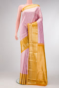 Lavender Dual Tone Kanjivaram Silk Saree with Zari Brocade on the body and Zari Border.  displayed on a mannequin