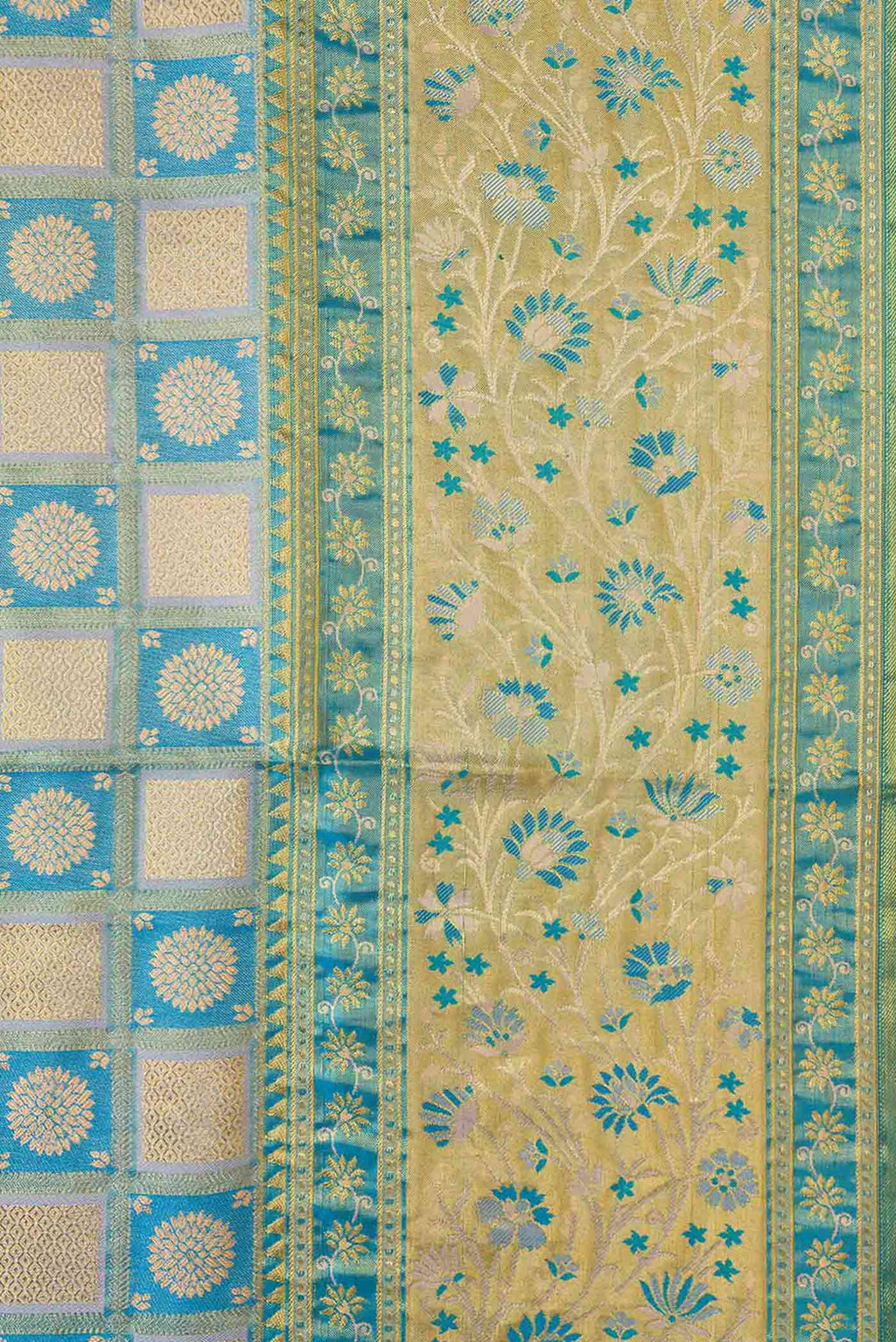 Border image of Peacock Blue Dual Tone Kanchipuram Tissue Silk Saree with Zari Brocade on the body and Fancy Border