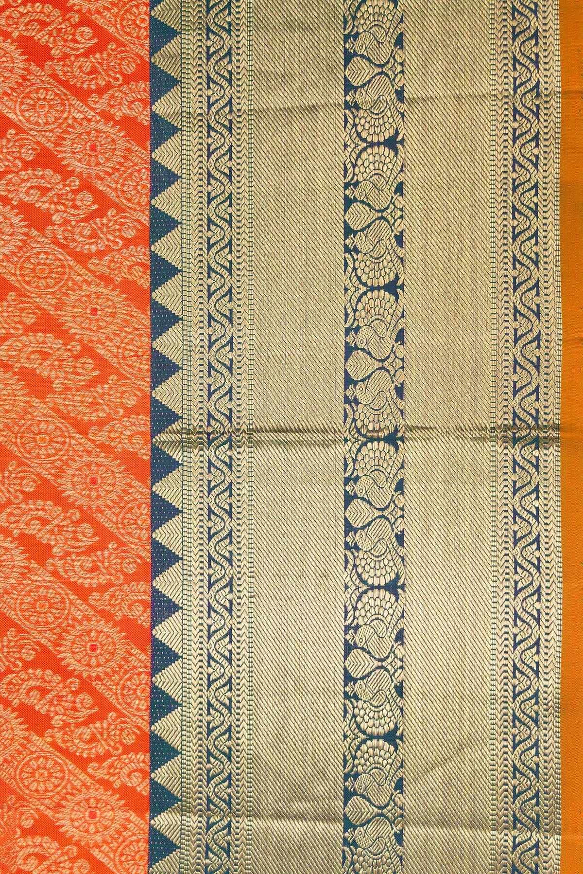 Border image of Orange Dual Tone Kanjivaram Silk Saree with Zari Brocade on the body and Zari Border. 